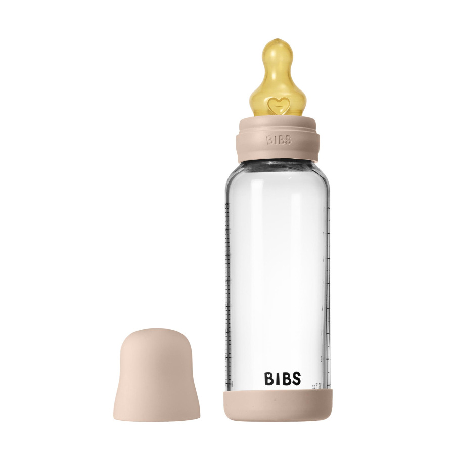 BIBS Antikoliková sklenená fľaša s kaučukovým cumlíkom 240ml, Blush