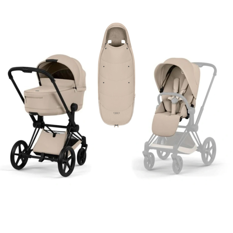 Kočík Cybex Priam Comfort 2026, rám Matt Black - COZY BEIGE + Fusak Platinum