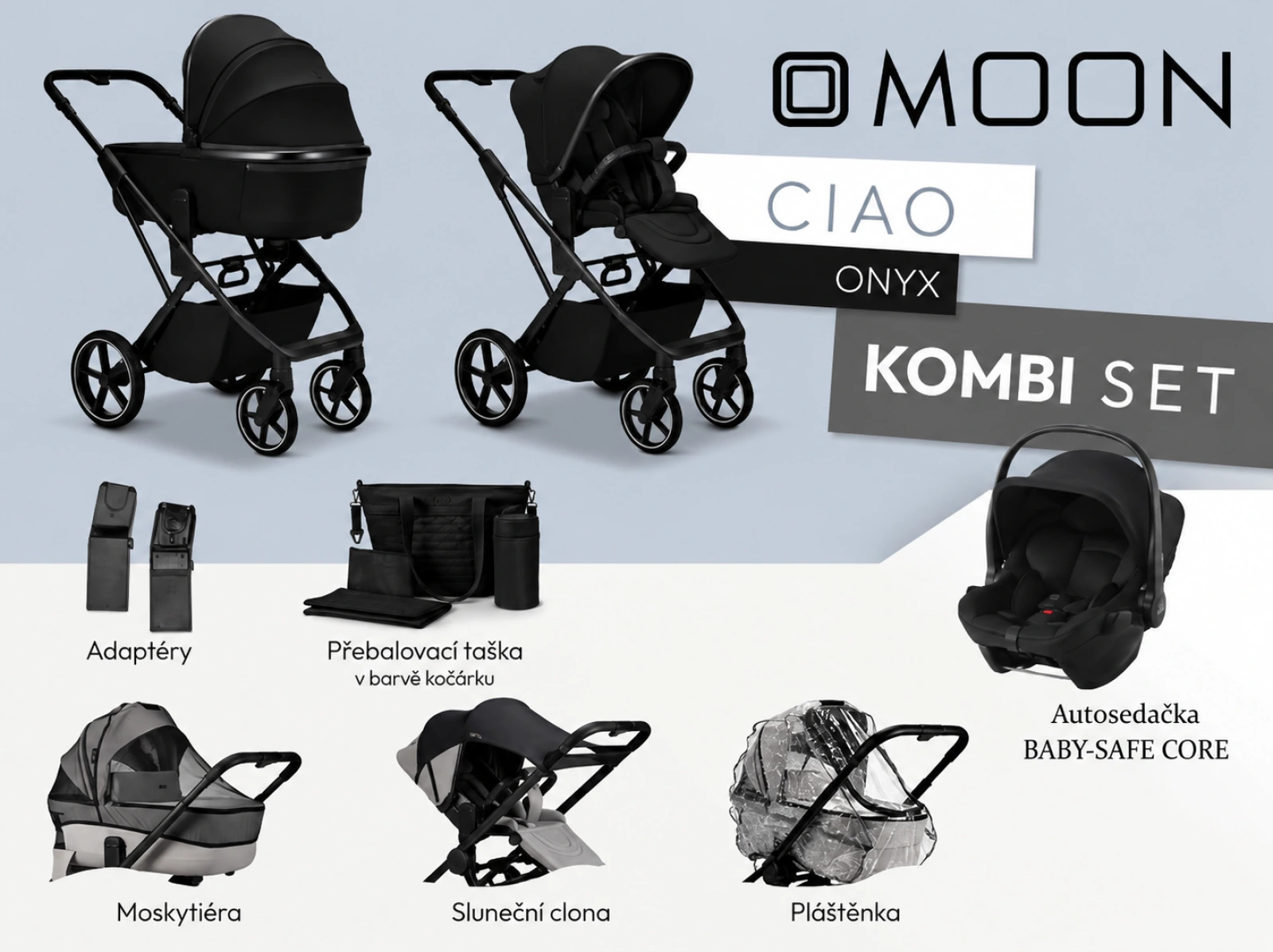 Kočík od narodenia Moon CIAO KOMBI set - Onyx + držiak na nápoj ako DARČEK
