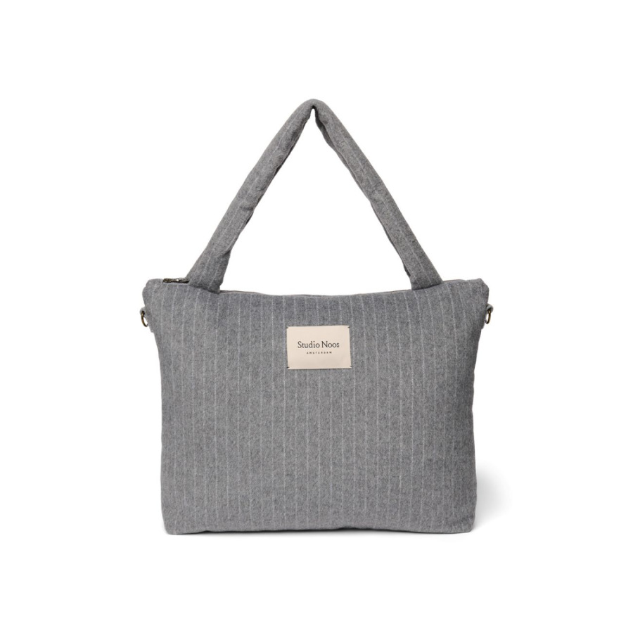 STUDIO NOOS - Flannel Chalkstripe DIAPER BAG | Light Grey