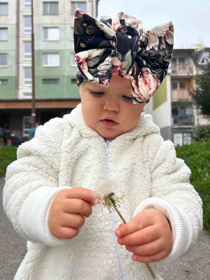 Detská čiapka / Turban s Mašľou, bavlna NOČNÉ RUŽIČKY.