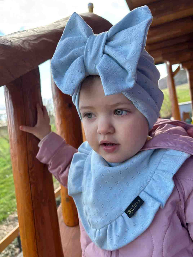 Detská čiapka / Turban s Mašľou, POINTELLE SKY BLUE