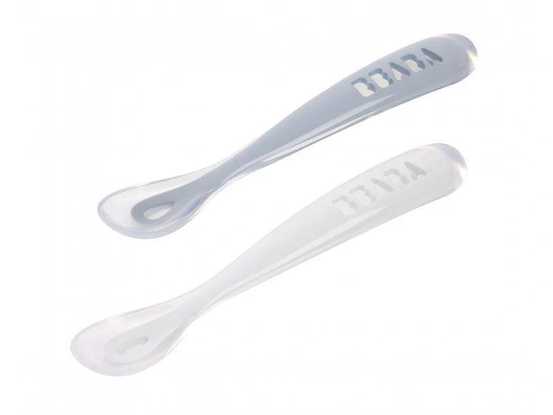 Prvé lyžičky silikónové 2 ks s puzdrom Pebble / Cloud Blue