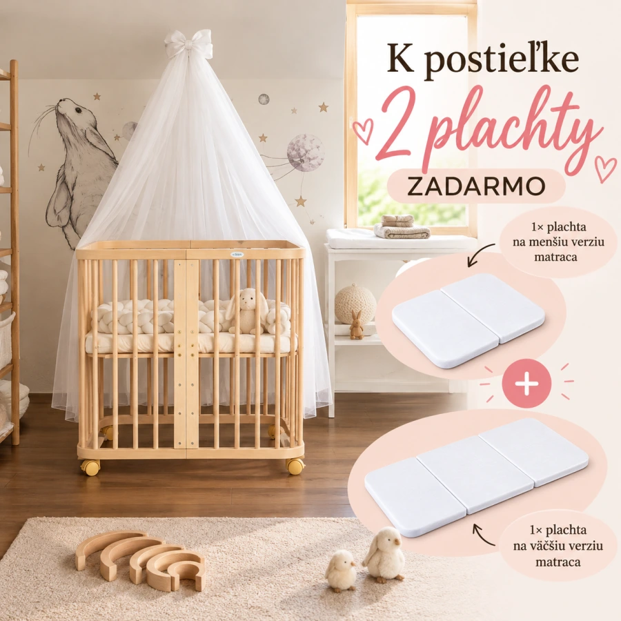 WALDIN rastúca postieľka 7v1 s matracom – Natural Wood