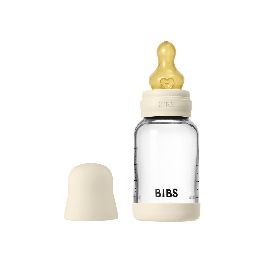 BIBS Antikoliková sklenená fľaša s kaučukovým cumlíkom 120ml, Ivory