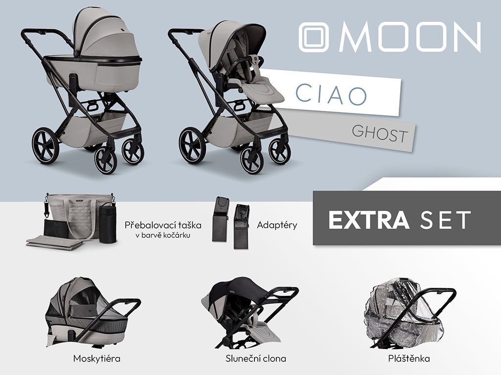 Moon CIAO lacný EXTRA Set kočíka - Ghost + držiak na nápoj ako DARČEK