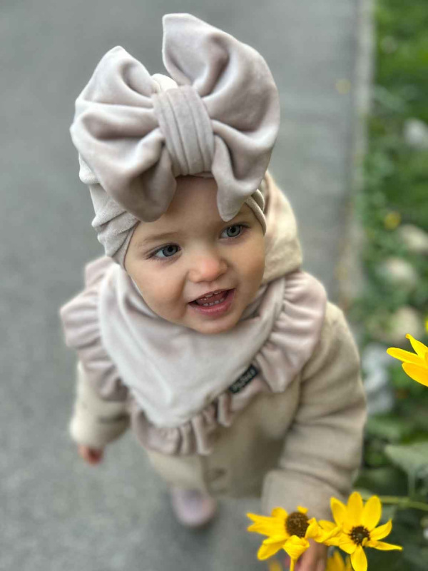 Detská čiapka / Turban s Mašľou, VELVET CAPPUCCINO 6