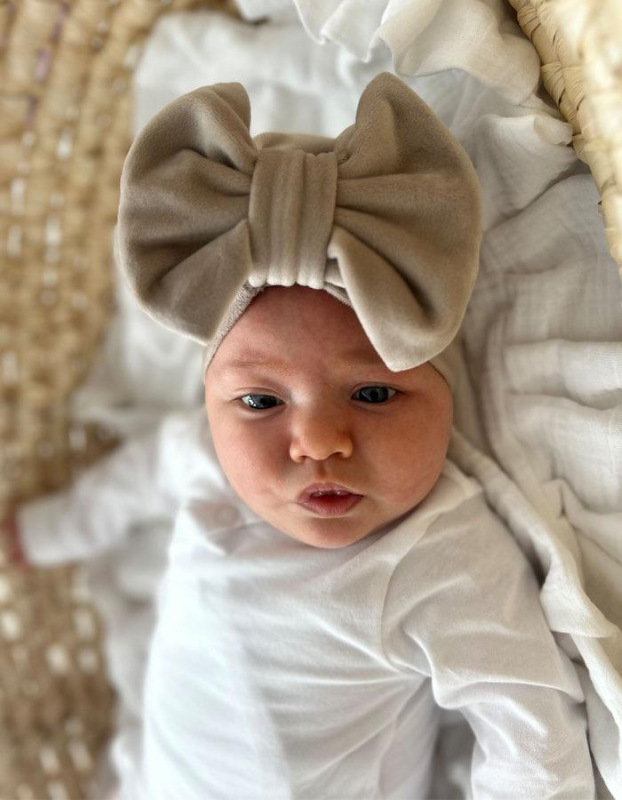 Detská čiapka / Turban s Mašľou, VELVET CAPPUCCINO 4