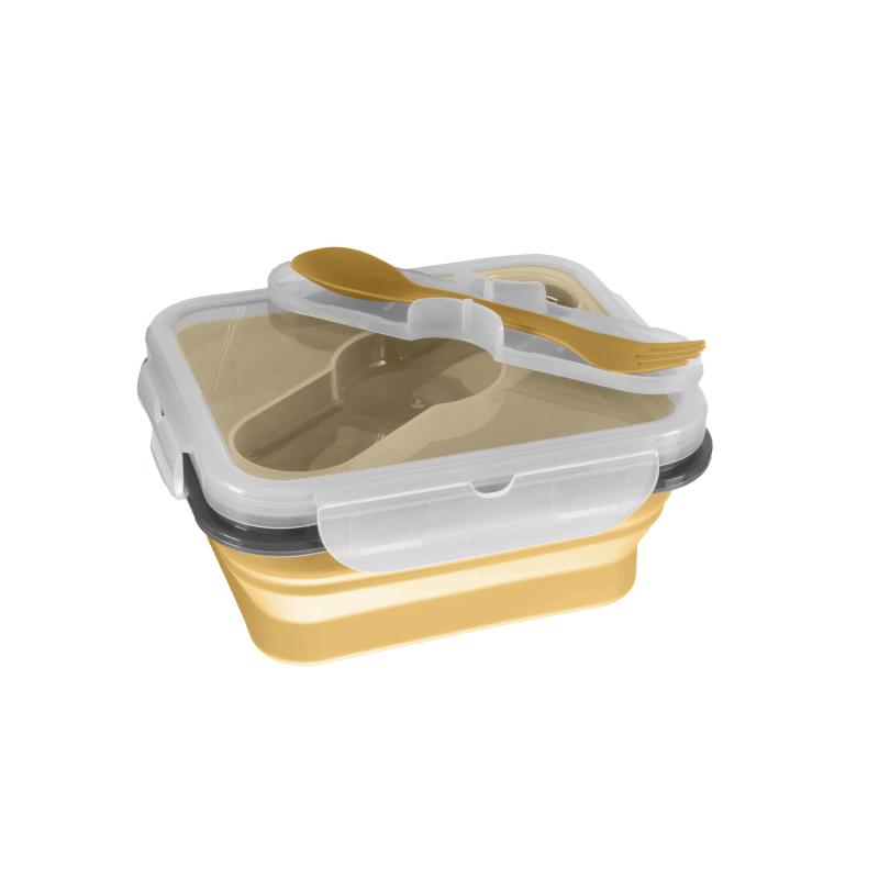 Silikónový box na občerstvenie s príborom malý, Mustard Yellow