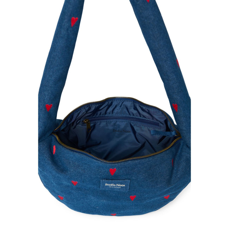 STUDIO NOOS - Denim Mini Cross Body bag | Dark Blue Red Hearts 4