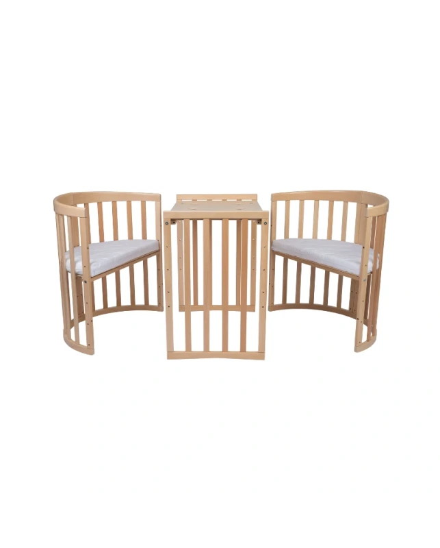 WALDIN okrúhla rastúca postieľka 7v1 s matracom – Natural Wood 8