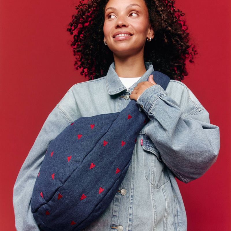 STUDIO NOOS - Denim Cross Body bag | Dark Blue Red Hearts 6