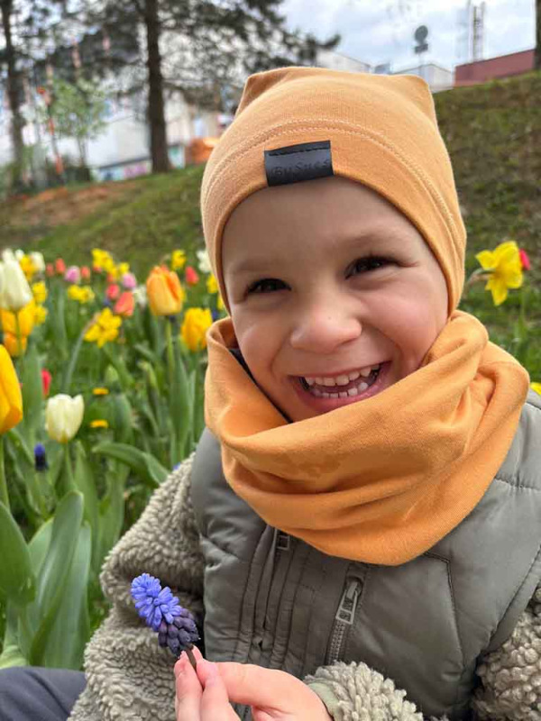 Detský nákrčník bavlna - HORČICOVÁ 2