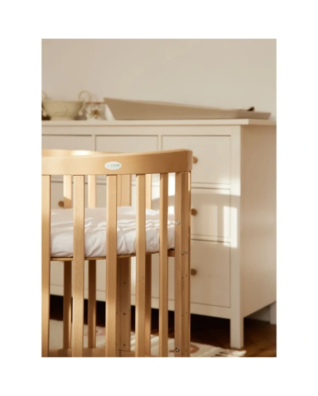 WALDIN okrúhla rastúca postieľka 7v1 s matracom – Natural Wood 5