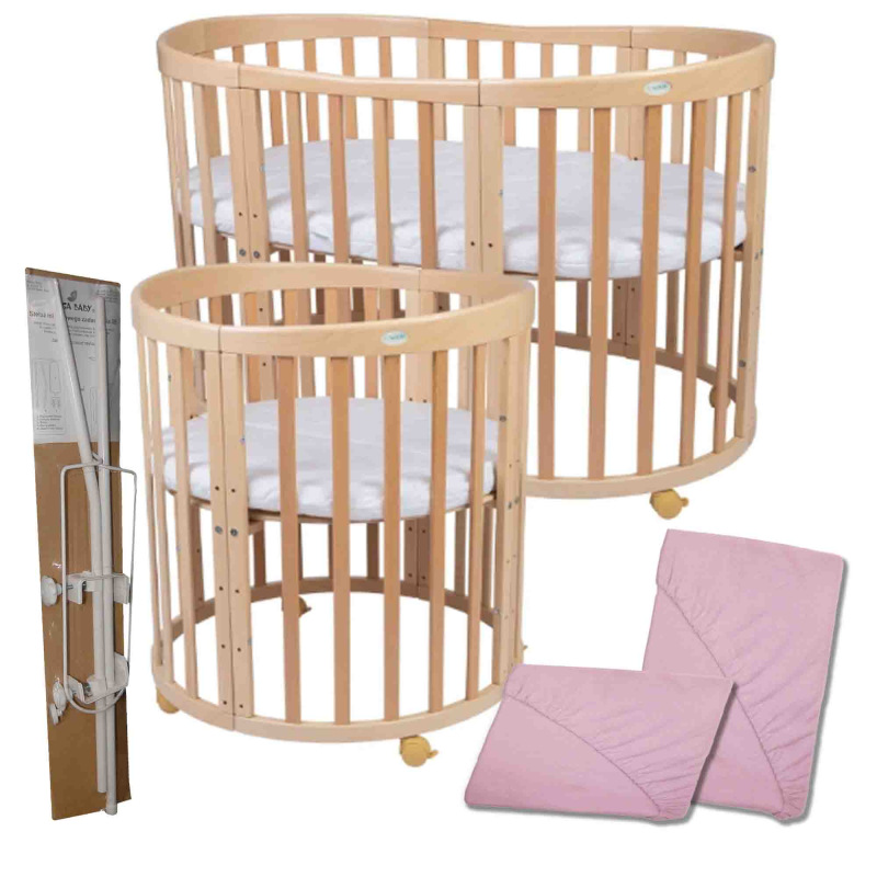 Rastúca postieľka 7v1 oval prírodná s matracom + SET