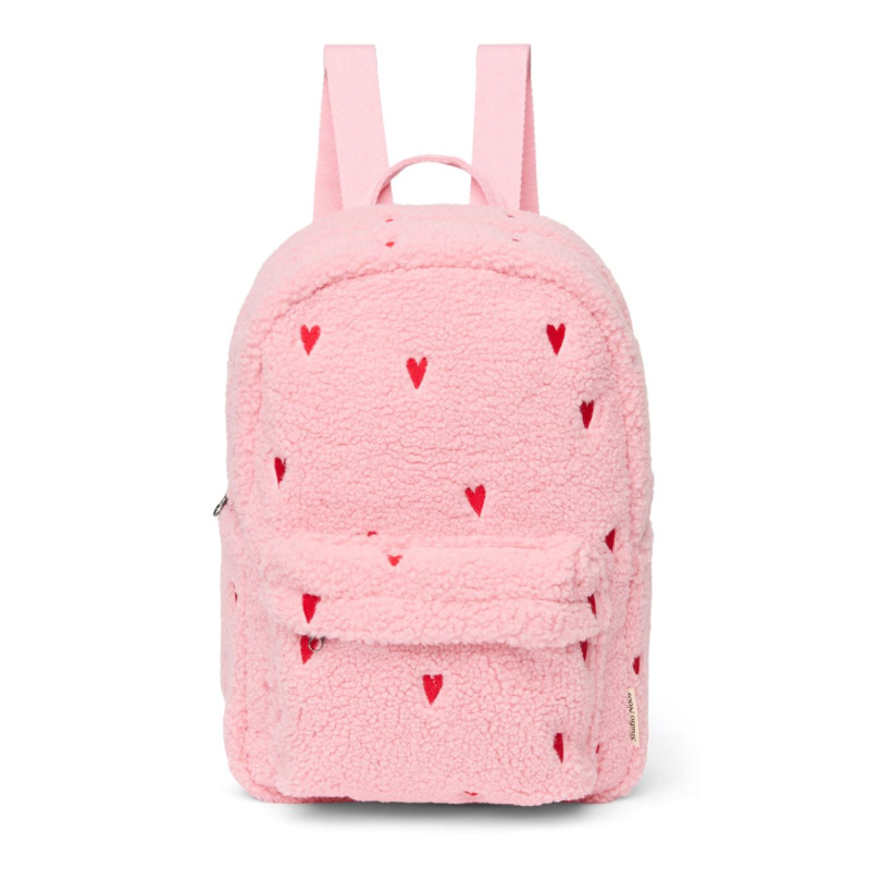 STUDIO NOOS - Teddy Midi BACKPACK - batôžtek s predným vreckom | Light Pink Hearts