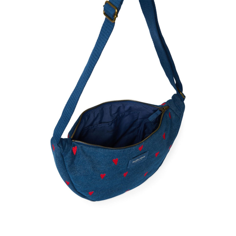 STUDIO NOOS - Denim Adult FANNY kabelka | Dark Blue Red Hearts 3