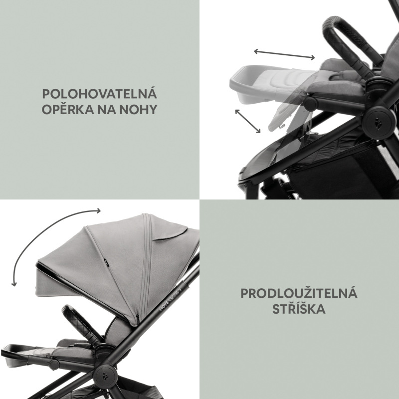 Set Športový kočík Move Cross 3 + korba XL 3 + adaptéry, Antique Green/Gold 4