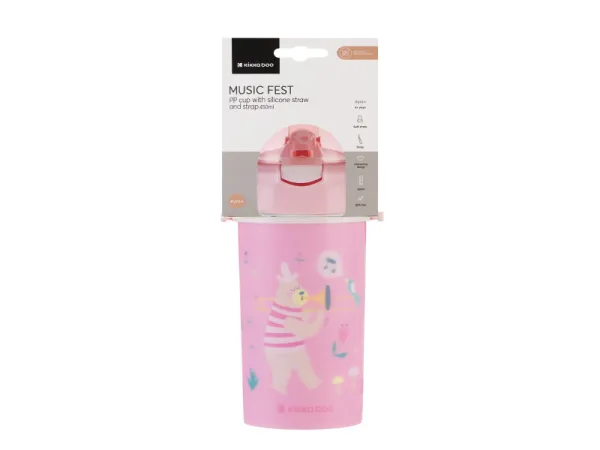 Hrnček so silikónovou slamkou a popruhom 450ml Music Fest Pink 3