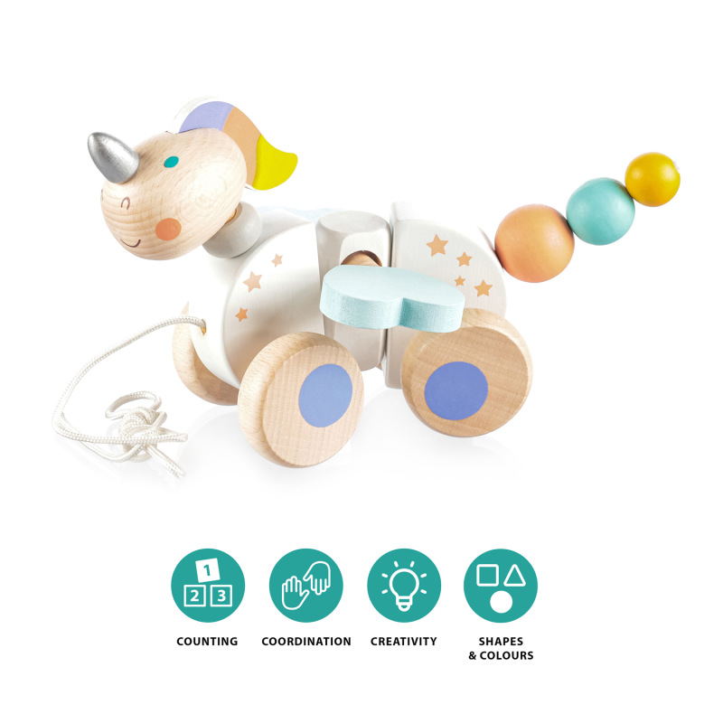 Dřevěná tahací hračka, Unicorn 2