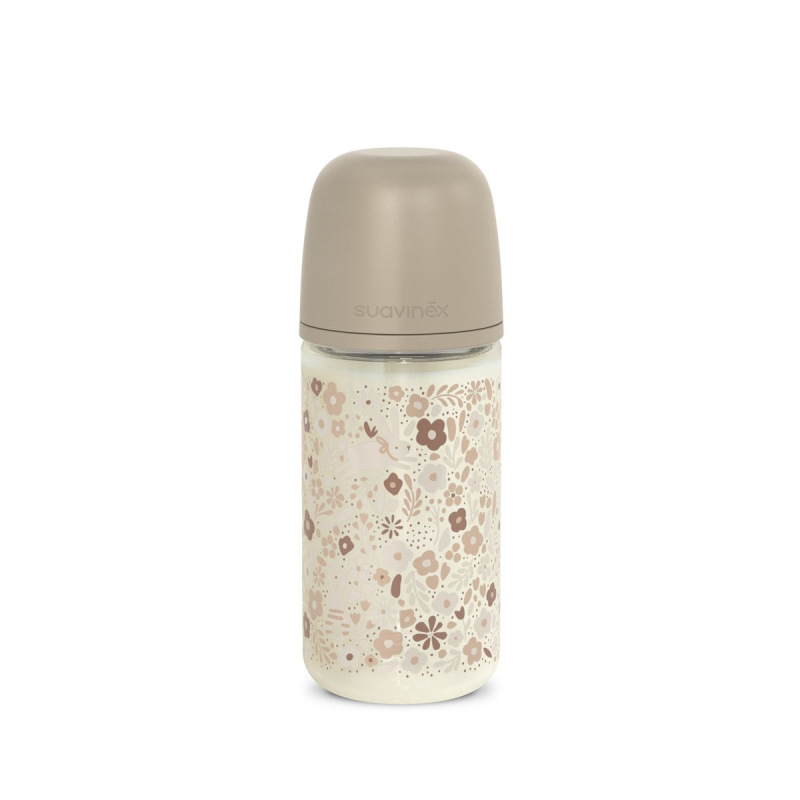 SUAVINEX | Fľaša sklo WONDERLAND NEW 240 ml fyziologická SX PRO +3 MF - krémový kvet