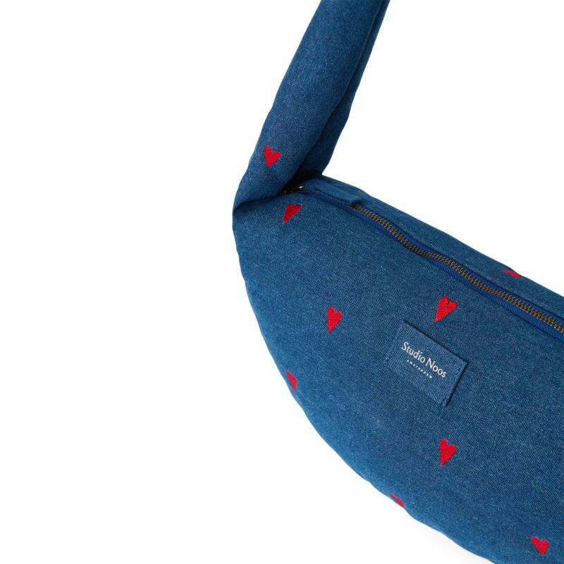 STUDIO NOOS - Denim Mini Cross Body bag | Dark Blue Red Hearts 3