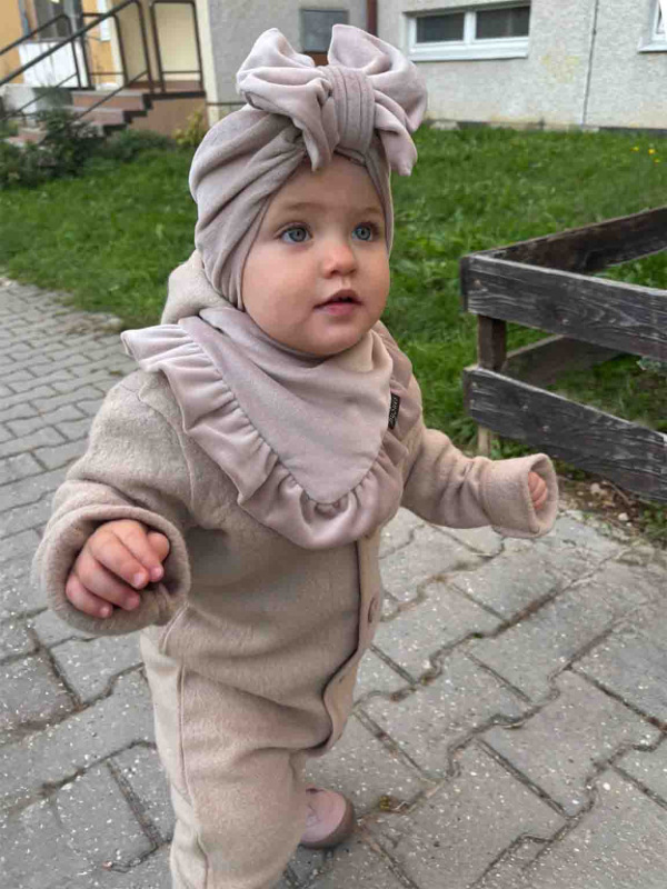 Detská čiapka / Turban s Mašľou, VELVET CAPPUCCINO 7