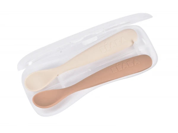 Prvé lyžičky silikónové 2 ks s puzdrom Clay Praline