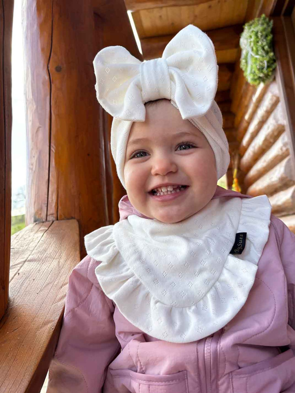 Detská čiapka / Turban s Mašľou, POINTELLE SMOTANOVÁ