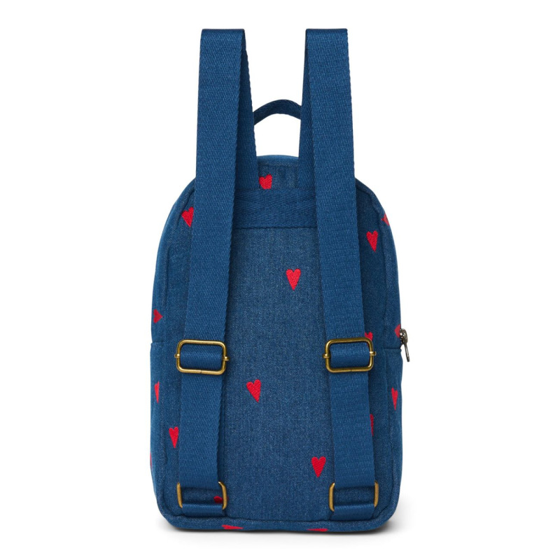 STUDIO NOOS - Denim Mini BACKPACK - batôžtek | Dark Blue Red Hearts 3
