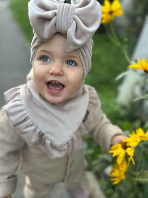 Detská čiapka / Turban s Mašľou, VELVET CAPPUCCINO