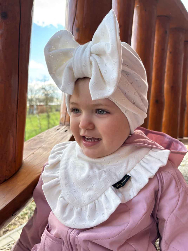 Detská čiapka / Turban s Mašľou, POINTELLE SMOTANOVÁ 3