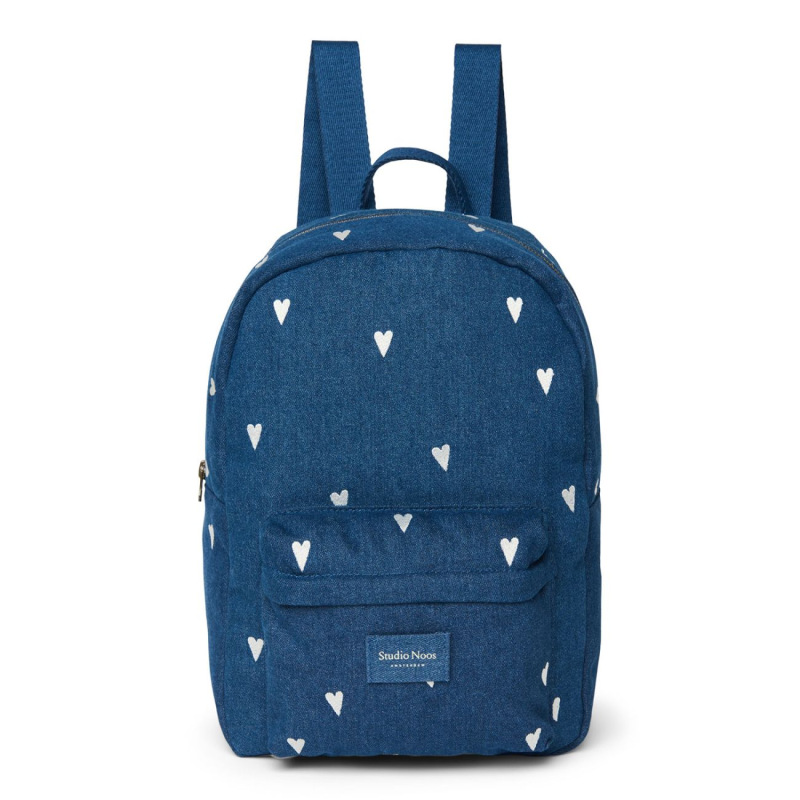 STUDIO NOOS - Denim Midi BACKPACK - batôžtek s predným vreckom | Dark Blue White Hearts