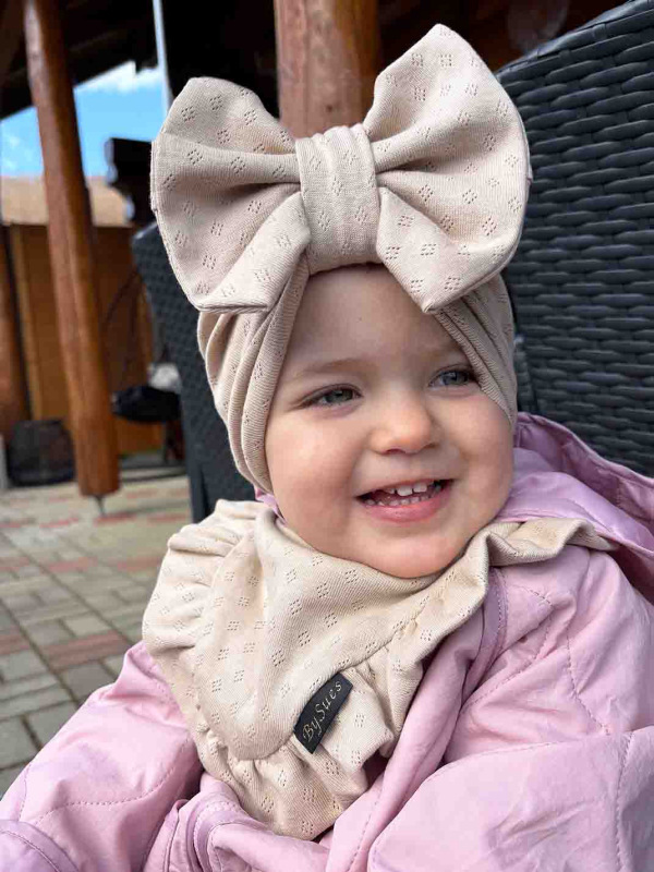 Detská čiapka / Turban s Mašľou, LATTE