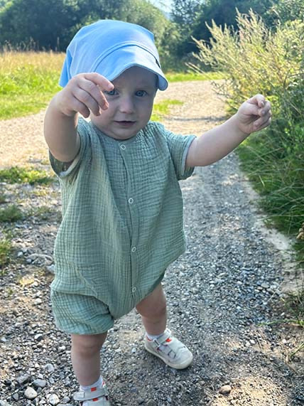 Detská šatka na hlavu s volánom Pointelle - SKY BLUE 13