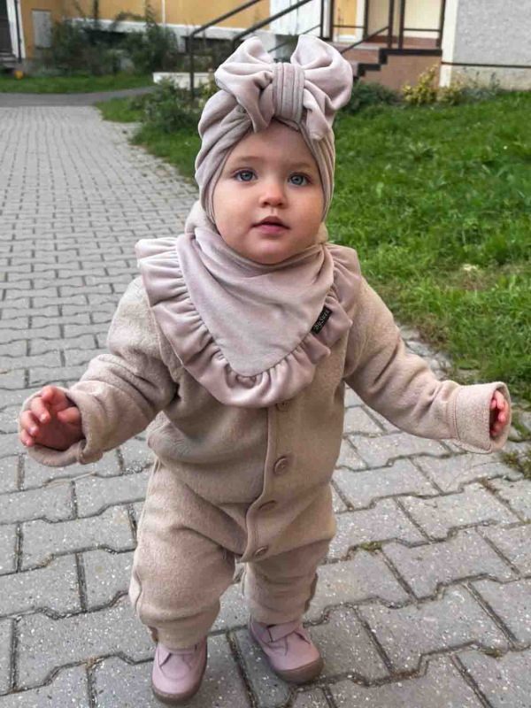 Detská čiapka / Turban s Mašľou, VELVET CAPPUCCINO 8