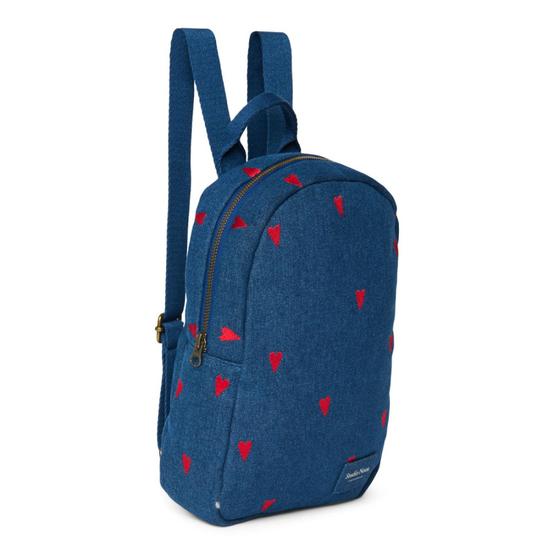 STUDIO NOOS - Denim Mini BACKPACK - batôžtek | Dark Blue Red Hearts 1