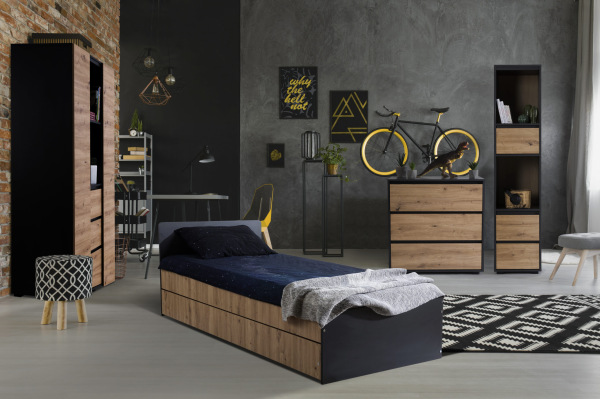 KLUPŚ Detská posteľ so zásuvkou DALIA antracitovo-dubová 200x90 1