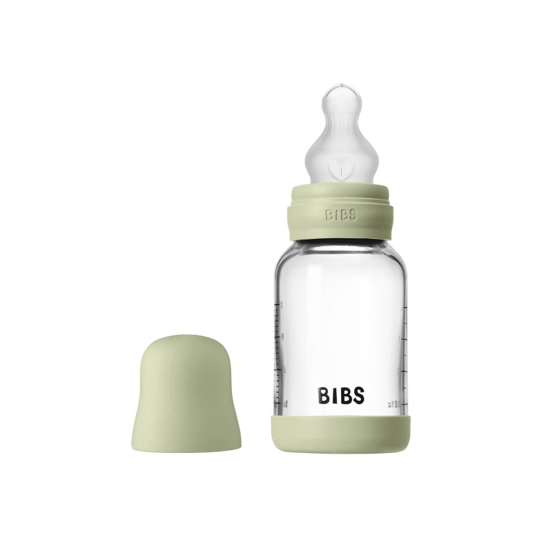 BIBS Antikoliková sklenená fľaša so silikónovým cumlíkom 120ml, Sage
