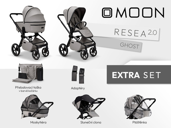 Moon Resea 2.0 EXTRA SET Ghost – ľahký kombinovaný kočík + držiak na nápoj ako DARČEK