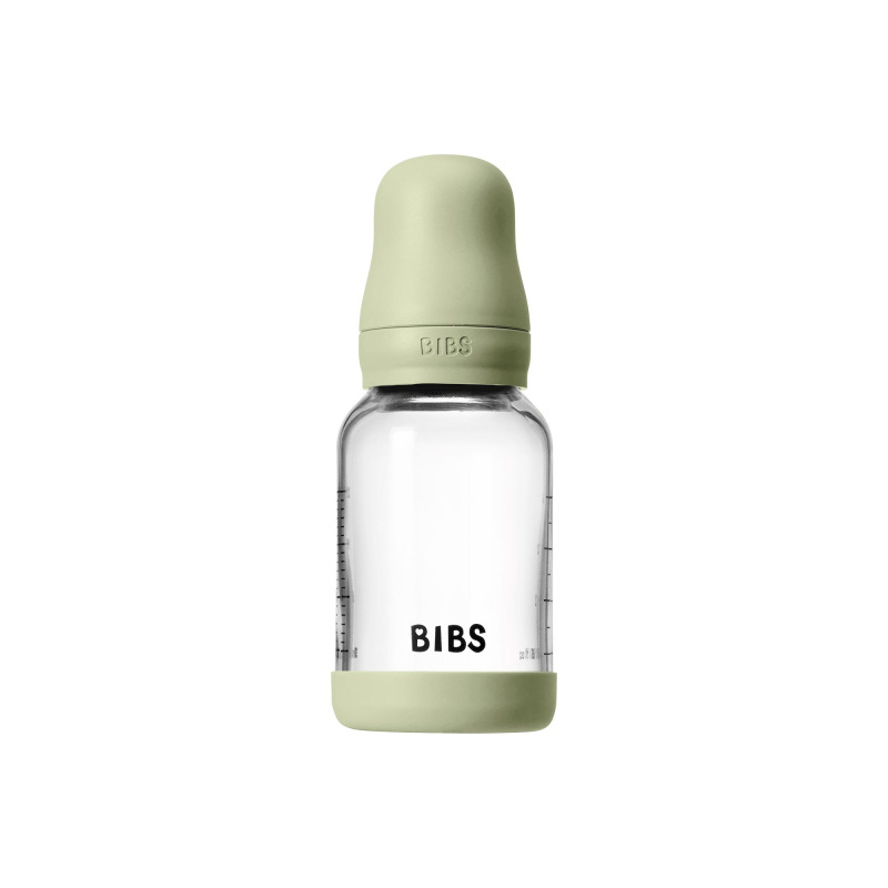 BIBS Antikoliková sklenená fľaša so silikónovým cumlíkom 120ml, Sage 1