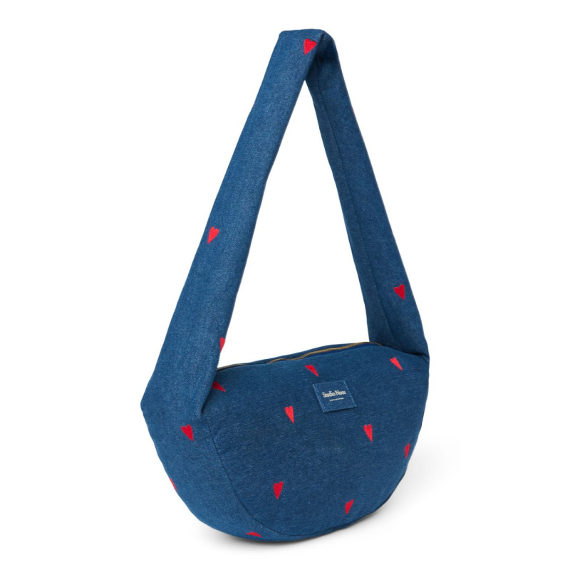 STUDIO NOOS - Denim Mini Cross Body bag | Dark Blue Red Hearts 1