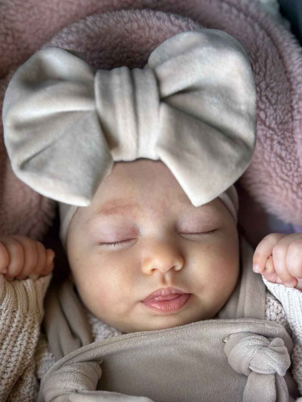 Detská čiapka / Turban s Mašľou, VELVET CAPPUCCINO 11
