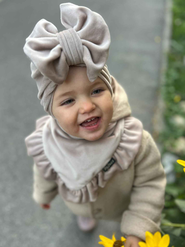 Detská čiapka / Turban s Mašľou, VELVET CAPPUCCINO 5