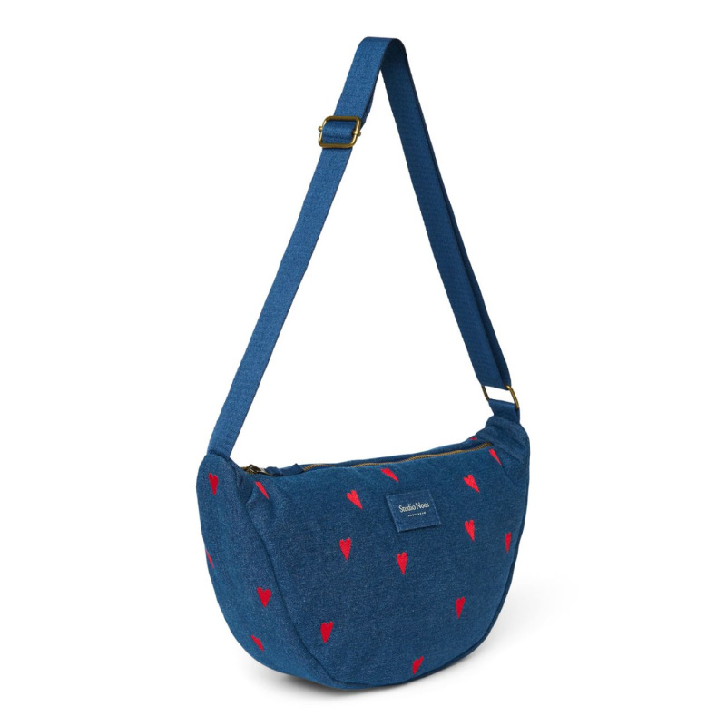 STUDIO NOOS - Denim Adult FANNY kabelka | Dark Blue Red Hearts 1