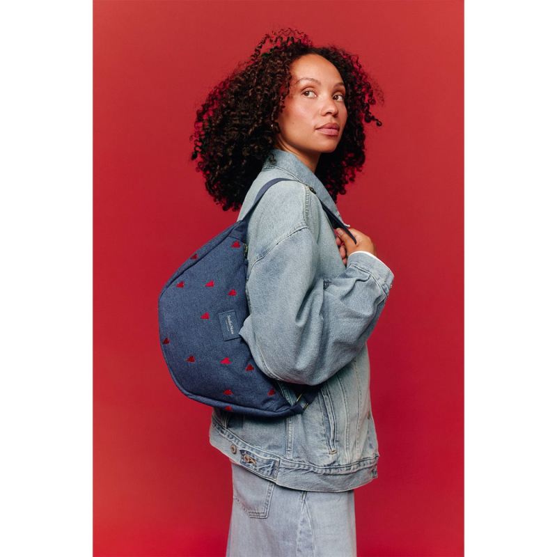 STUDIO NOOS - Denim Adult FANNY kabelka | Dark Blue Red Hearts 5