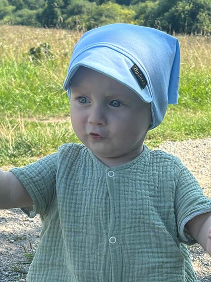 Detská šatka na hlavu s volánom Pointelle - SKY BLUE 14