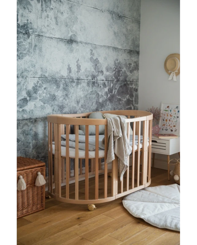 WALDIN okrúhla rastúca postieľka 7v1 s matracom – Natural Wood 4
