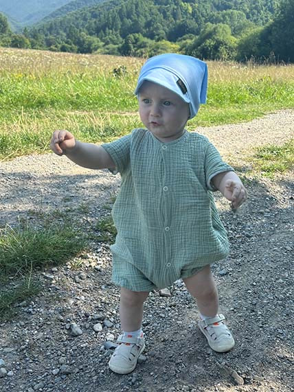 Detská šatka na hlavu s volánom Pointelle - SKY BLUE 12