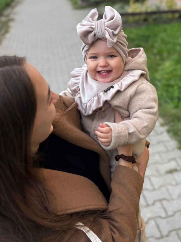 Detská čiapka / Turban s Mašľou, VELVET CAPPUCCINO 10